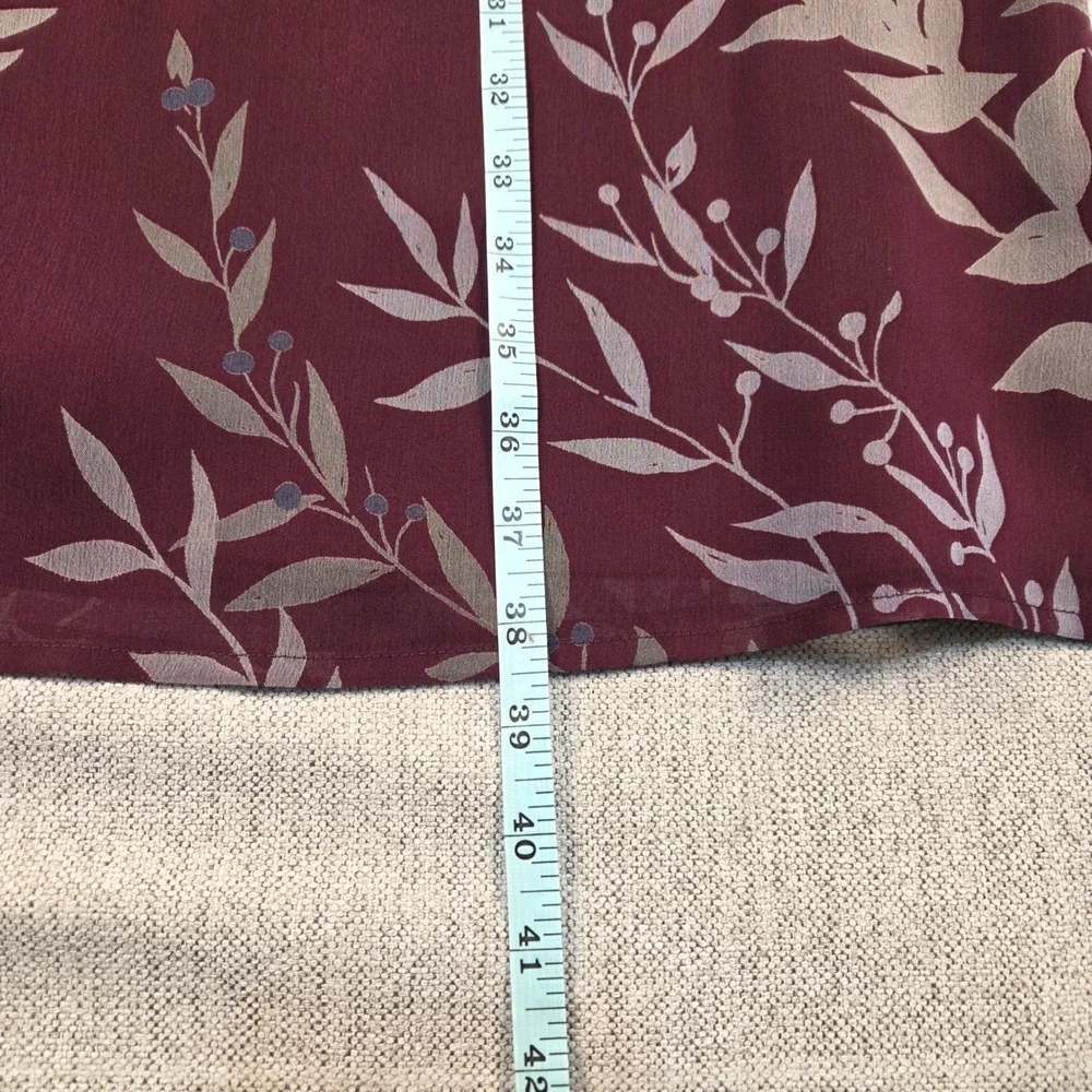 Ann Taylor Burgundy Floral Print Maxi Skirt Size 14 Zipper Lined Side Slit Flowy